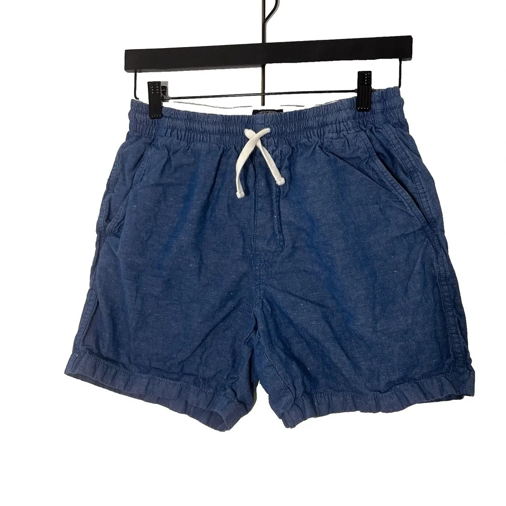J. Crew Dock Shorts Mens S Blue Chambray Cotton Linen Drawstring Casual Preppy